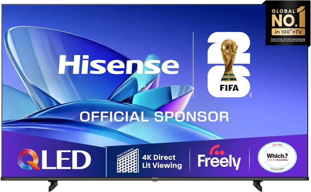 Hisense 50" 50E78QTUK QLED Smart AI TV - 4K Direct Lit Viewing, Quantum Dot Colour, Hi-View AI Engine, Dolby Vision, Dolby Atmos with Freely, Disney +, YouTube, Netflix