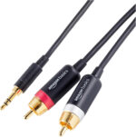 Amazon Basics 3.5 Aux to 2 x RCA Adapters, Audio Cable for Amplifiers, Active Speakers with Gold-Plated Plugs, 2.4 m, Black - Image 2