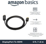 Amazon Basics DisplayPort to HDMI Cable, Uni-Directional, 1080p, 1920x1200, 4K@60Hz, 1.8 m, Gold-Plated Plug, Black - Image 2
