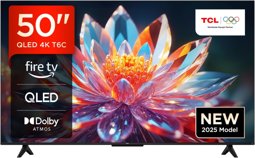 TCL 50T6C-UK 50” QLED 4K HDR TV, Fire TV (Smart TV with Dolby Vision & Atmos, HDR10+, Press & Ask Alexa, 2025 New Model)