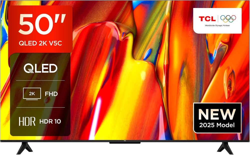 TCL 50V5C-UK 50Inch Full HD Smart QLED Direct LED TV with Android TV​ & HDR - Compatible with Google Cast & Google Home, Slim Design