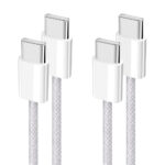 YISH USB C to USB C Charger Cable：Nylon Braided USB C to C Cable Fast Charge 2 Pack 3.28ft/1m 60W Type C Data Cable Compatible with iPhone 16 15 Pro Max Samsung Galaxy S24 S23 Pixel Sony iPad Macbook