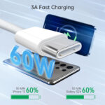 YISH USB C to USB C Charger Cable：Nylon Braided USB C to C Cable Fast Charge 2 Pack 3.28ft/1m 60W Type C Data Cable Compatible with iPhone 16 15 Pro Max Samsung Galaxy S24 S23 Pixel Sony iPad Macbook - Image 2
