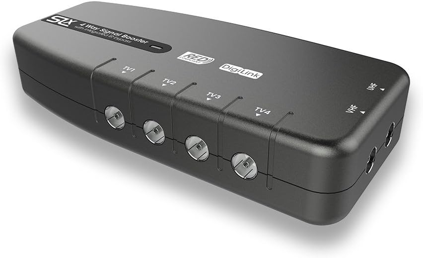 Signal Booster, SLx TV Amplifier Four Output 27820BMR - Improve Picture Quality And Channel Reception - Boost Your HD TV/FM/DAB Signal. 4 Way - For HD and Freeview, Grey