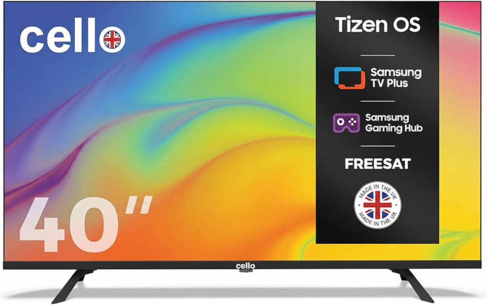 Cello C4025TZ Frameless 40 inch Full HD Large Smart TV Powered by Tizen Operating System Cloud Gaming without Console - Bluetooth, HDMI, USB & Wi-Fi Connectivity Made in UK