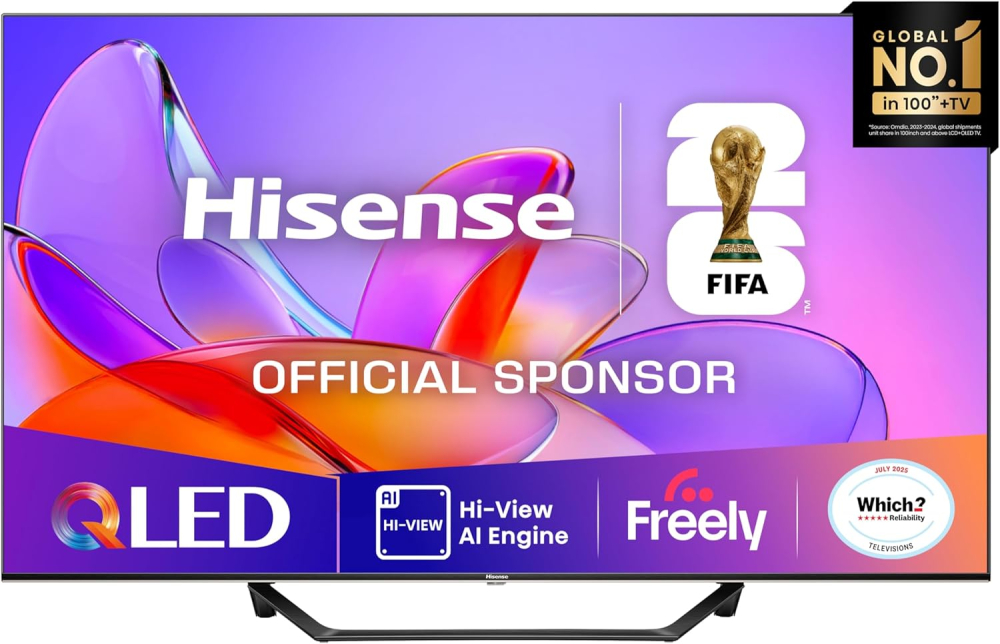 Hisense 43" 43A7QTUK QLED Smart AI TV - 4K Direct Lit Viewing, Quantum Dot Colour, Hi-View AI Engine, Dolby Vision, Dolby Atmos with with Freely, Disney +, YouTube, Netflix