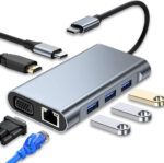 USB C HUB, Docking Station, 11-in-1 USB C Adapter with 4K-HDMI, VGA, USB 3.0 port, Type C PD, RJ45 Ethernet, SD/TF Card Reader, 3.5mm AUX, Compatible with MacBook Pro/Air, More Type C Devices - Image 2