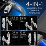Multi Charger Cable 4 in 1 Fast Charging | 65W, 3A Multi Charger Cable with USB C/USB A to Light'ning, USB C/USB A to USB C | 3FT Nylon Braided for iPhone 17-12 Pro Max, MacBook, Samsung, iPad, Silver - Image 4