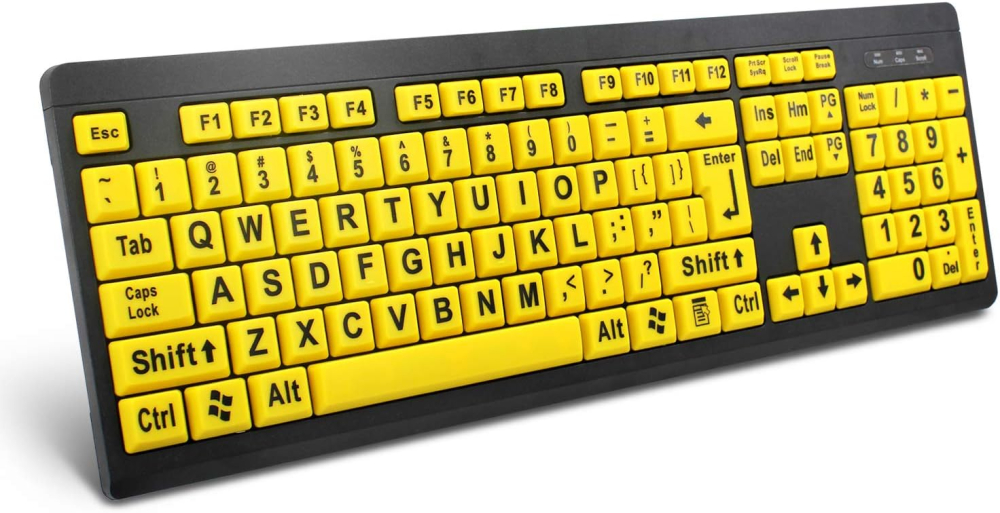 BOOGIIO Large Print Computer Keyboard Wired USB High Visibility Keyboard, Elderly High Contrast Keyboard, US Layout-Oversized Letter for Visually Impaired Low Vision Individuals (Yellow+Black)