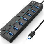 7-Port USB 3.0 Hub Multiport Splitter with Individual Power Switches and Lights Adapter Extension High-Speed Data for Apple MacBook Air MacBook Pro Mac iMac Mac Pro Windows (USB hub)