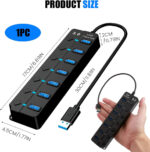 7-Port USB 3.0 Hub Multiport Splitter with Individual Power Switches and Lights Adapter Extension High-Speed Data for Apple MacBook Air MacBook Pro Mac iMac Mac Pro Windows (USB hub) - Image 4