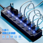 7-Port USB 3.0 Hub Multiport Splitter with Individual Power Switches and Lights Adapter Extension High-Speed Data for Apple MacBook Air MacBook Pro Mac iMac Mac Pro Windows (USB hub) - Image 2