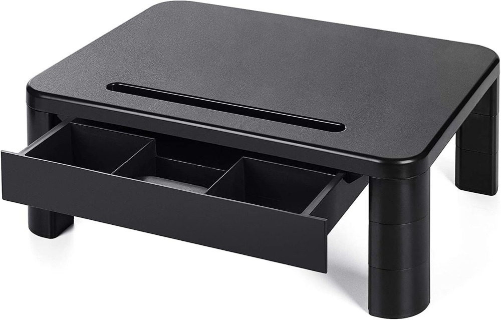 LORYERGO Monitor Stand for Desk - Height Adjustable With Drawer, Computer Riser With Cellphone Holder, Small Printer Stand for Home & Office