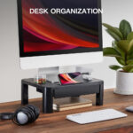 LORYERGO Monitor Stand for Desk - Height Adjustable With Drawer, Computer Riser With Cellphone Holder, Small Printer Stand for Home & Office - Image 2