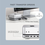 SATECHI Mac Mini M4 Hub & Stand with NVMe SSD Enclosure, Dock with 2 USB-A Up to 10Gbps Ports, USB-A Data Port, SD Card Reader for Mac Mini M4, M4 Pro - Silver - Image 4