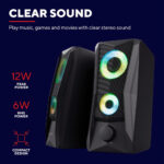 Trust Gaming GXT 606B Javv PC Speakers 2.0 with RGB Lights, 12W (6W RMS), 3.5 mm Jack, Metal Grille, USB Powered Gamer Sound System, Compact Stereo Computer Speakers for Desktop/Laptop - Black - Image 2