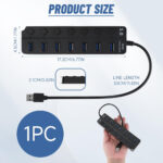 7-Port USB 3.0 Hub with Individual Switches & Lights, Multiple Port USB Adapter Extension High-Speed Data Hub, Portable USB Splitter with 1FT Extended Cable for PC, Laptop, Printer and More - Image 2