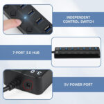 7-Port USB 3.0 Hub with Individual Switches & Lights, Multiple Port USB Adapter Extension High-Speed Data Hub, Portable USB Splitter with 1FT Extended Cable for PC, Laptop, Printer and More - Image 3