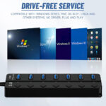 7-Port USB 3.0 Hub with Individual Switches & Lights, Multiple Port USB Adapter Extension High-Speed Data Hub, Portable USB Splitter with 1FT Extended Cable for PC, Laptop, Printer and More - Image 5