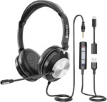 Voistek USB Headset with Microphone for Laptop,PC Headphones with USB/Type-C/3.5mm Jack,Computer Headset with Noise Cancelling Mic,In-Line Volume Control & Mute Button for Call Centres,Home,Office
