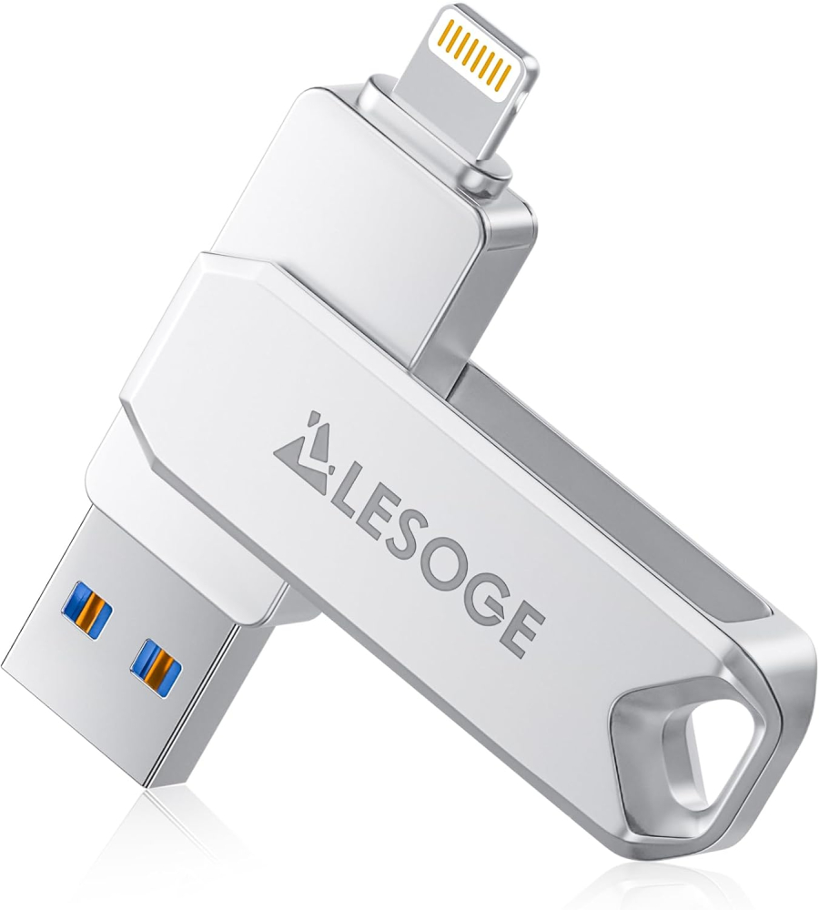 LESOGE 128GB USB 3.0 Flash Drive for iPhone, iPad, Android & PC/Mac - MFi Certified, Touch ID/Passcode Encrypted, One-Click Backup