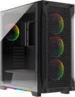 GAMDIAS Gaming PC Case, ATX Mid Tower Computer Case, Side Tempered Glass, Pre-install 4 ARGB Fans, High Airflow Front Panel, Cable Management, Black