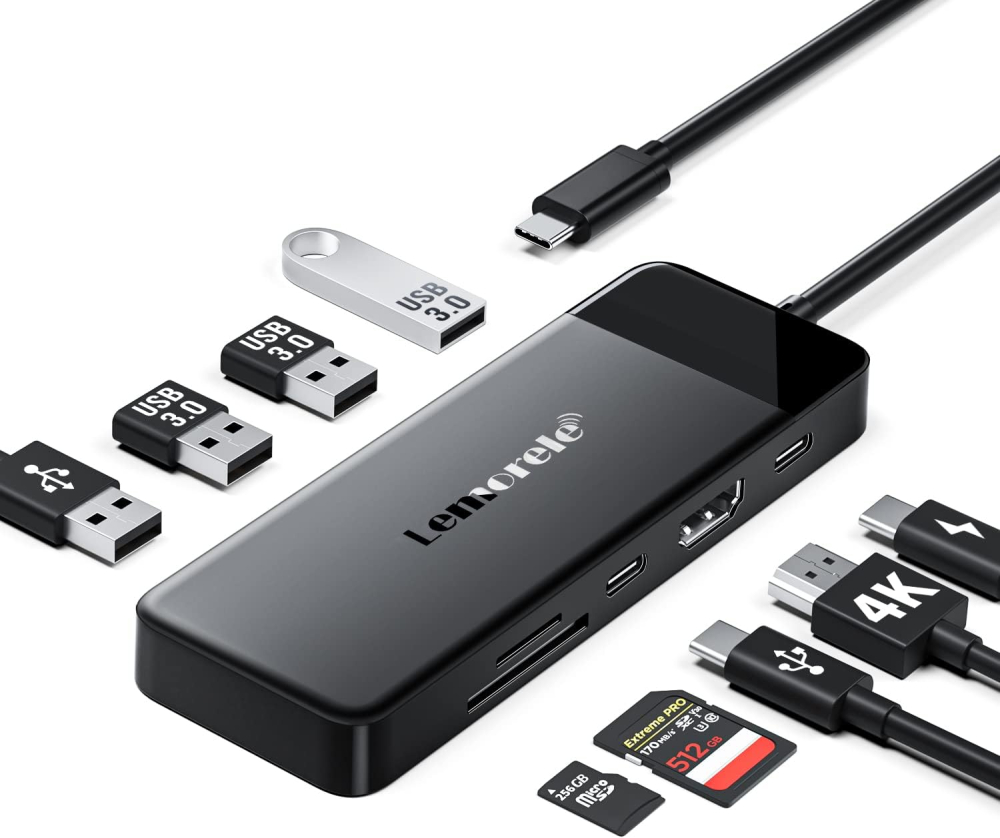 Lemorele USB C Hub - 9 in 1 Multiport Adapter with 4K HDMI, 3 USB 3.0, PD 100W, SD/TF, Docking Station for MacBook, iPad, Windows