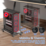 Mobile CPU Stand, Desktop Stand, Computer Tower Stand CPU Rolling Stand, Adjustable Computer Mobile Cart Holder with 4 Locking Rolling Caster Wheels Fits Most PC Gaming Case - Black - Image 3