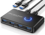 USB 3.0 Switch, 4 Port USB Switcher for 2 Computer, 5Gbps High-Speed Peripheral usb Switch Selector Sharing Mouse Keyboard Printer, Compatible with Windows Linux Mac, 2 Pack usb Cables A to A