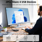 USB 3.0 Switch, 4 Port USB Switcher for 2 Computer, 5Gbps High-Speed Peripheral usb Switch Selector Sharing Mouse Keyboard Printer, Compatible with Windows Linux Mac, 2 Pack usb Cables A to A - Image 2