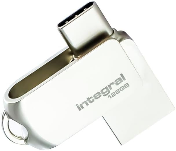 Integral 128GB 360-Dual USB 3.2 Gen 1 Type C and Type A Flash Drive with Solid Metal Casing, Fast Transfer Speeds and Simply Plug and Play IPhone 15, 16 series, Macbook Pro/Air and Ipad Pro