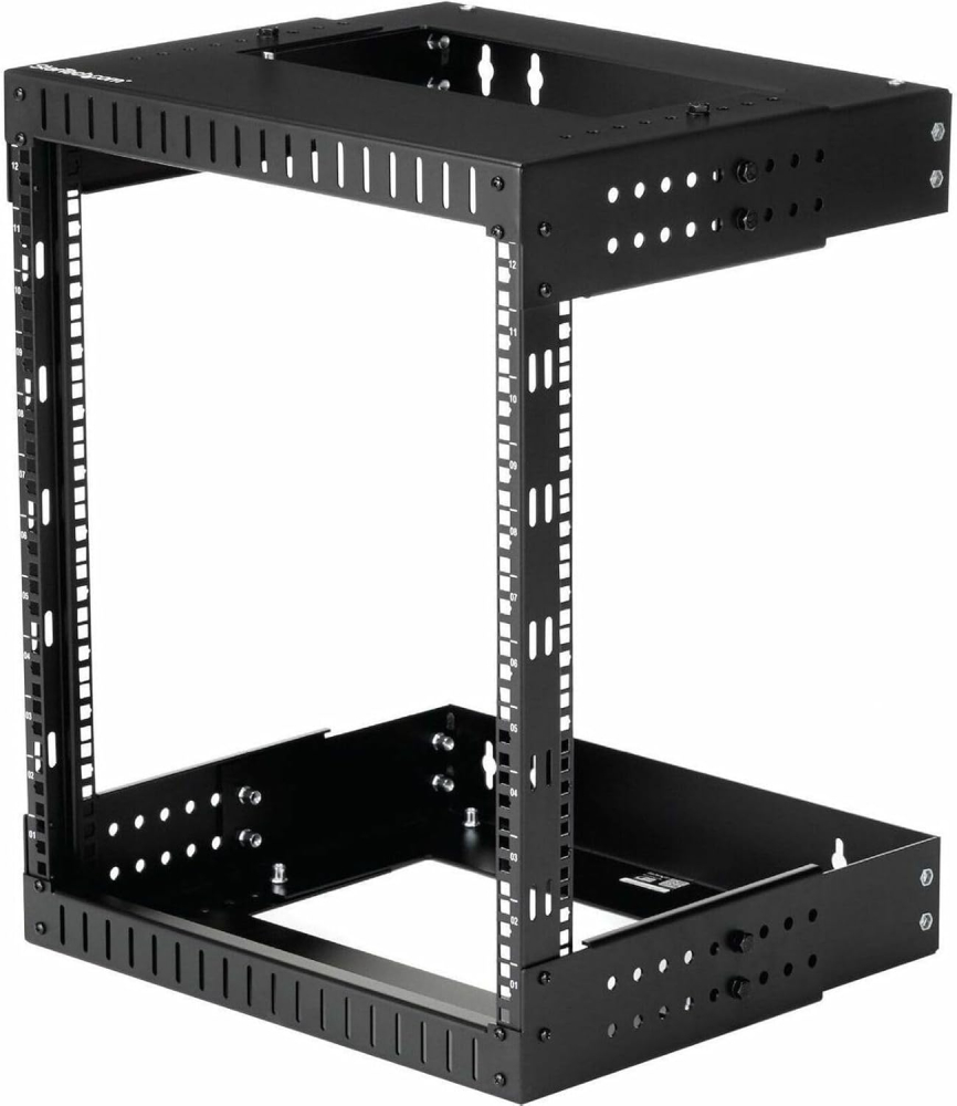 StarTech.com 2-Post 12U Heavy-Duty Wall Mount Network Rack, 19" Open Frame Server Rack with Adjustable Depth, Wall Mount Data Rack for IT / AV / Patch Panel / Computer Equipment (RK12WALLOA)