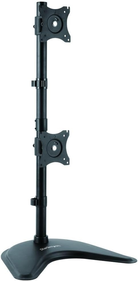 StarTech.com Vertical Dual Monitor Stand - Supports Monitors 13” to 27” - Adjustable - Computer Monitor Stand for Double Stacked VESA Monitors - Black (ARMBARDUOV)