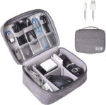 OrgaWise Accessories Bag Travel Electronics Organiser 3 Layer Cables Case for Power Bank, Camera, Ipad and Memory Card - Grey Electronic Case with 2 pcs Data Line Protect Sets - Image 2