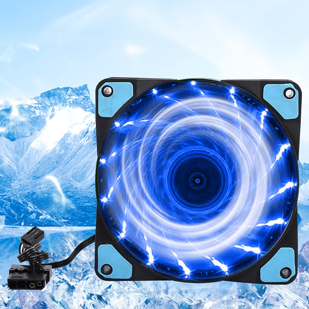 Chassis Fan, Computer Case Fan, Computer Accessory PC Cooling Fan,Noise Reduction, LED Multicolored 3 Wired 15 Light Fan, 12 CM, 1200 RPM (15 lights blue)