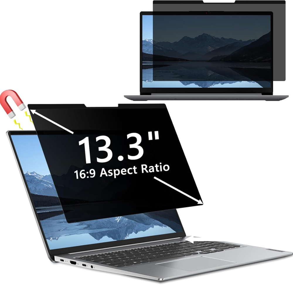 Hinnwer Magnetic Laptop Privacy Screen 13.3 Inch for 16:9 Aspect Ratio, Removable & Anti Glare Blue Light, Laptop Screen Privacy Filter 13.3 Inch for Hp/Dell/Acer/Lenovo/ThinkPad/Asus/Sony