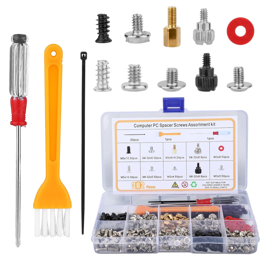 lasuroa 362pcs Computer Screws and Standoffs Kit, Computer Screw Kit Mounting Screws Laptop Components Accessories Parts for Motherboard for PC Building DIY & Repair