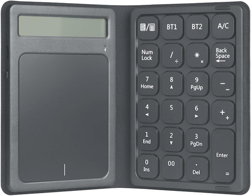 Denash Bluetooth Number Pad,3 in 1 Foldable Numeric Keypad with Display Calculator & Touchpad,Wireless Numeric Keypad for Tablet Laptop PC
