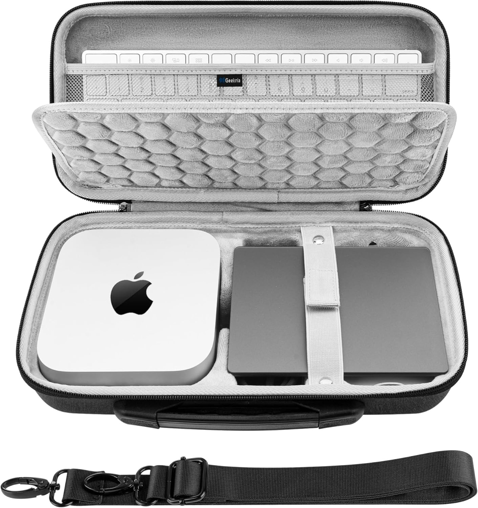 GEEKRIA Desktop Computer Hard Travel Case, Compatible with Apple 2024 Mac mini M4 / Mac mini Pro, Fit for Magic Keyboard, Mouse, Trackpad and Accessories (Dark Gray)