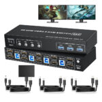 HDMI KVM Switch 4 Computers 2 Monitors, 4 Computer Dual Monitor KVM Switcher HDMI 4 in 2 Out USB 3.0 4K@60Hz Sharing Keyboard and Mouse, Support Extended/Copy Mode, with Wired Controller 4XUSB Cables