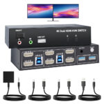 HDMI KVM Switch 4 Computers 2 Monitors, 4 Computer Dual Monitor KVM Switcher HDMI 4 in 2 Out USB 3.0 4K@60Hz Sharing Keyboard and Mouse, Support Extended/Copy Mode, with Wired Controller 4XUSB Cables - Image 2
