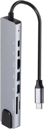 Hanstore 8 in 1 USB C Hub, USB C Adapter with 100W PD, 4K 30Hz HDMI, USB-A 3.0, USB-A 2.0, SD/TF Card Reader, USB C Data Port & 100M RJ45 Port for Smartphones/Laptops/Pad/Switch and More