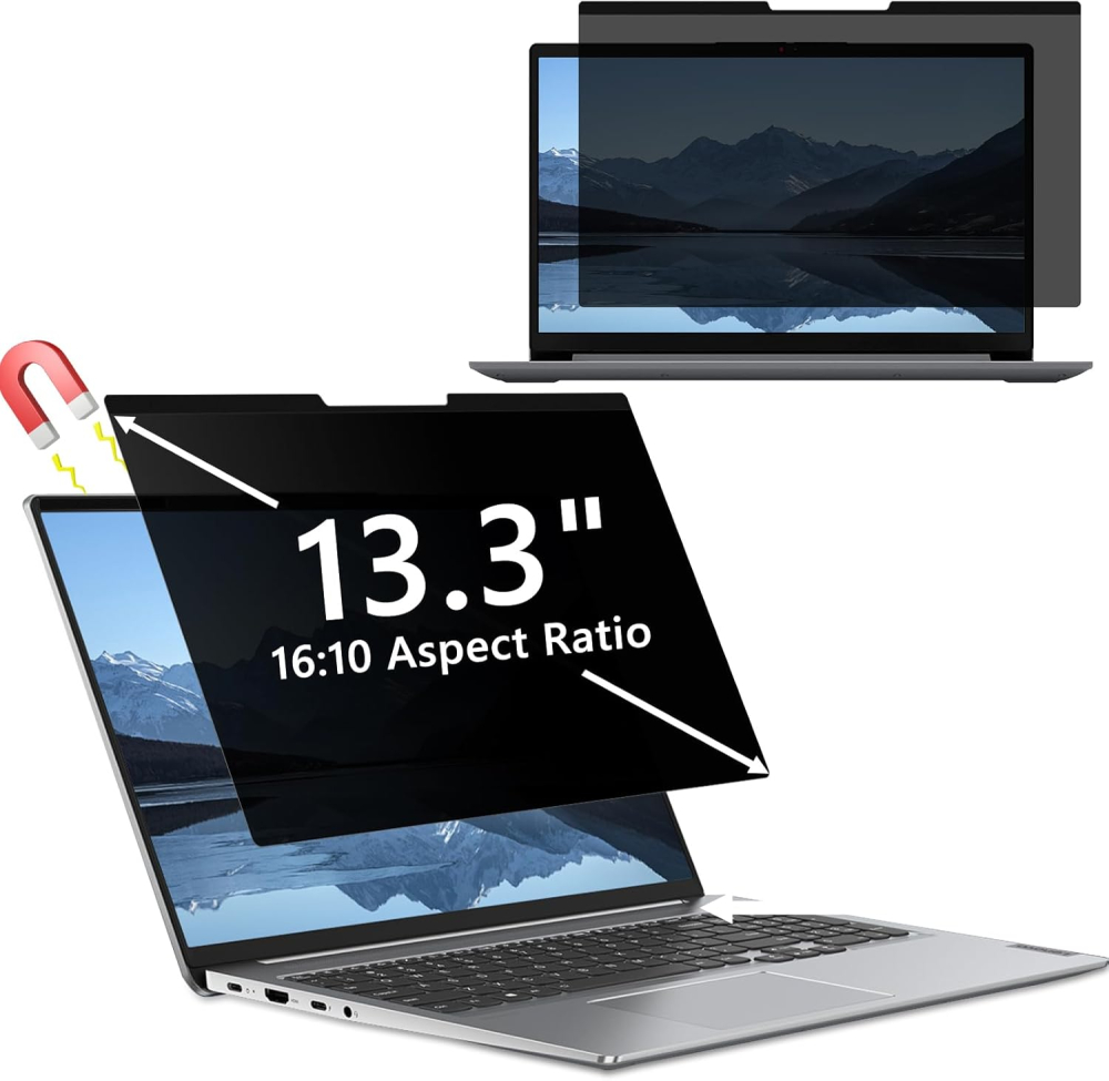 Hinnwer Magnetic Laptop Privacy Screen 13.3 Inch for 16:10 Aspect Ratio, Removable & Anti Glare Blue Light, Laptop Screen Privacy Filter 13.3 Inch for Hp/Dell/Acer/Lenovo/ThinkPad/Asus/Sony