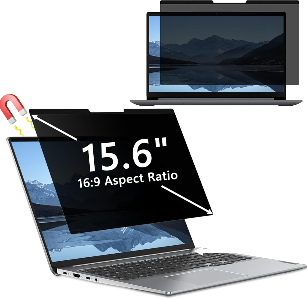 Hinnwer Magnetic Laptop Privacy Screen 15.6 Inch for 16:9 Aspect Ratio, Removable & Anti Glare Blue Light, Laptop Screen Privacy Filter 15.6 Inch for Hp/Dell/Acer/Lenovo/ThinkPad/Asus/Sony