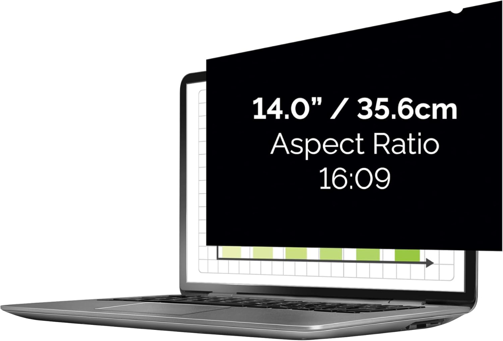 Fellowes PrivaScreen™ Black Out Privacy Filter Anti Glare Screen Protector for Laptop 14.0" Inches (16:9 Aspect Ratio) 310 x 176mm) - Easy Attach & Removal with Quick Reveal Tabs