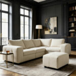 Harper Cream 5 Piece Modular Fabric Sofa with Ottoman - Image 7