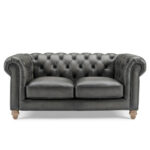 Allington 2 Seater Grey Leather Chesterfield Sofa - Image 7