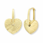 14ct Yellow Gold Textured Heart Drop Earrings
