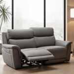 Oscar Grey Leather Power Reclining Large 2 Seater Sofa with Power Headrest - Image 3