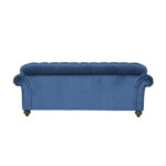 Bordeaux Button Back Blue Velvet 4 Seater Sofa - Image 7